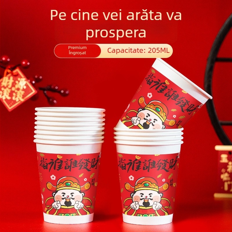 2026 Anul Cailor: pahare de hârtie de unică folosință, culoare roșie în stil festiv chinezesc, pentru băuturi calde, 201–300 ml, cutie cu 10.000 bucăți