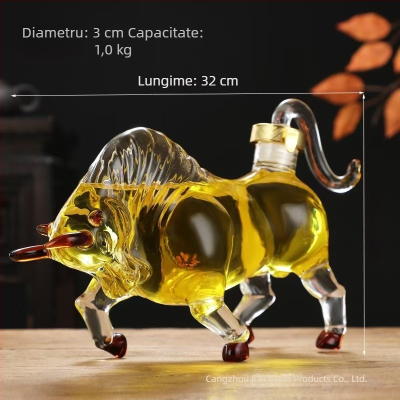 Decantor în formă de boul, cu design al celor douăsprezece zodii, din sticlă borosilikat de înaltă calitate, capacitate 501–600 ml