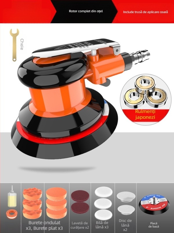 Polizor pneumatic, compact, pentru șlefuire uscată cu șmirguri, calitate industrială, polisare rapidă și aplicare de ceară pentru autovehicule, aspirator de praf
