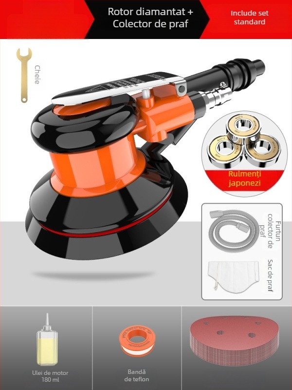 Polizor pneumatic, compact, pentru șlefuire uscată cu șmirguri, calitate industrială, polisare rapidă și aplicare de ceară pentru autovehicule, aspirator de praf