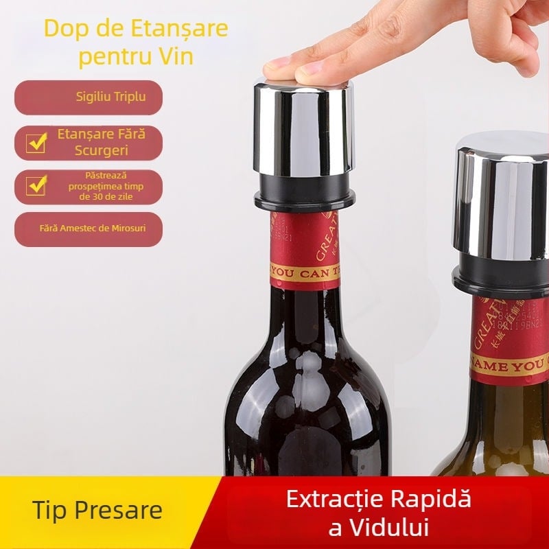 Stopper de vin din oțel inoxidabil – etanșare prin apăsare, universal pentru vin, anti scurgere, păstrarea prospețimii
