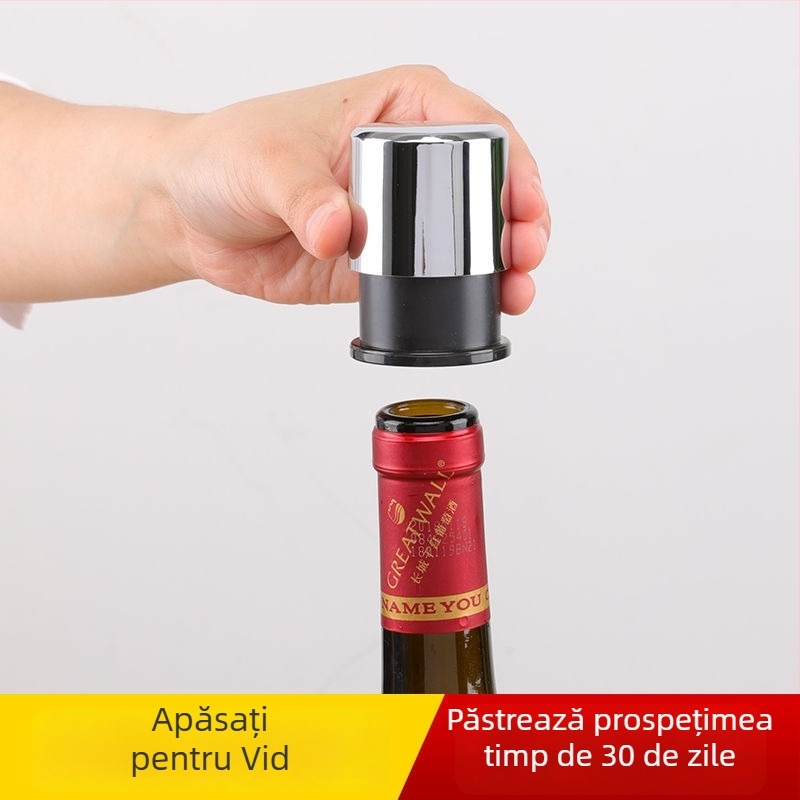Stopper de vin din oțel inoxidabil – etanșare prin apăsare, universal pentru vin, anti scurgere, păstrarea prospețimii