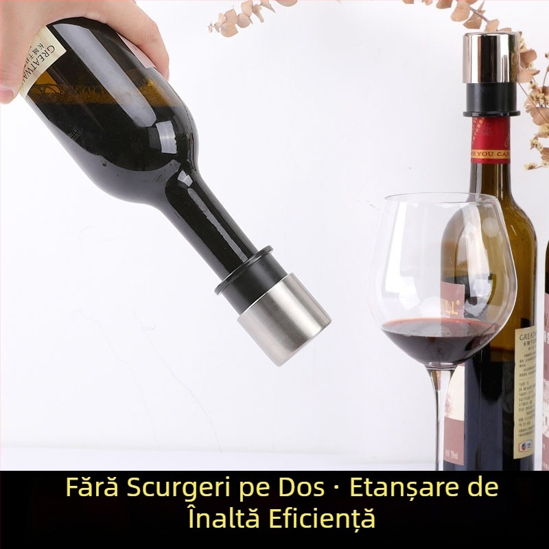 Stopper de vin din oțel inoxidabil – etanșare prin apăsare, universal pentru vin, anti scurgere, păstrarea prospețimii