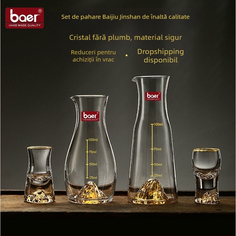 Set de pahare din cristal cu folie de aur, set de dozare pentru băuturi, capacitate 100 ml, stil național, bază aurie