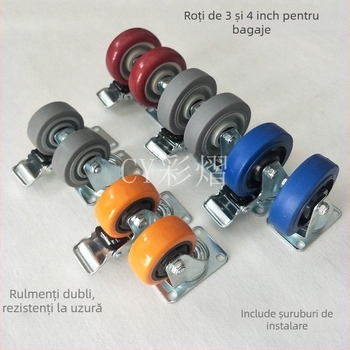 Roti universale din poliuretan cu rulmenți dubli, 2,3 sau 4 inch, pentru carcase de transport echipament