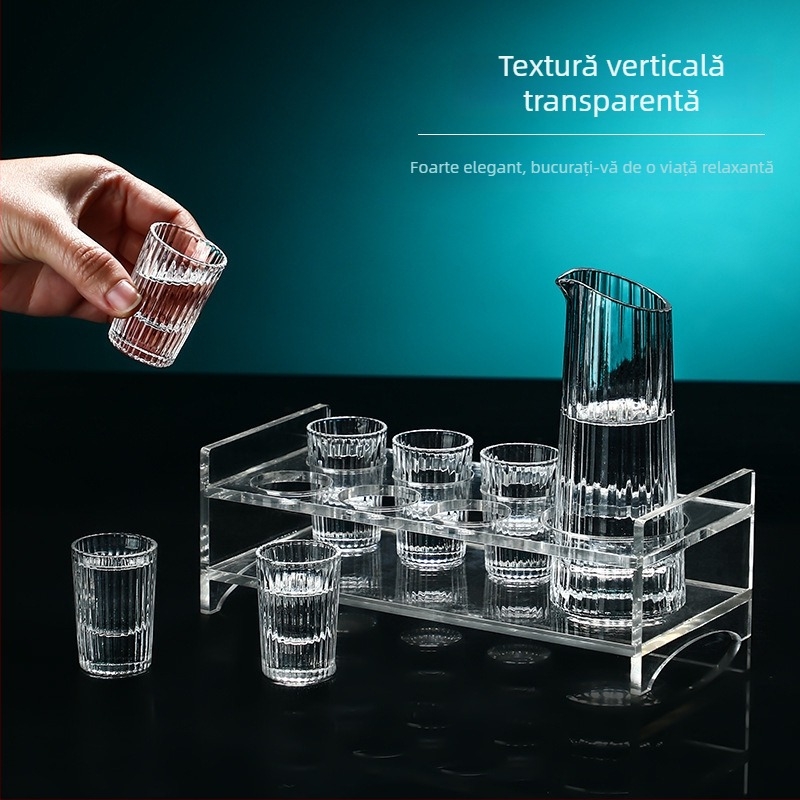 Set de pahare de vin din cristal cu model vertical, include un pahar mic de vin și un dispozitiv de turnare pentru uz casnic