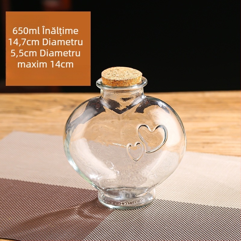 Sticlă DIY cu dop de plută, în formă de inimă pentru dorințe, sticlă pentru lumânări, decor cu stele norocoase și ocean (80/160/350/650 ml)