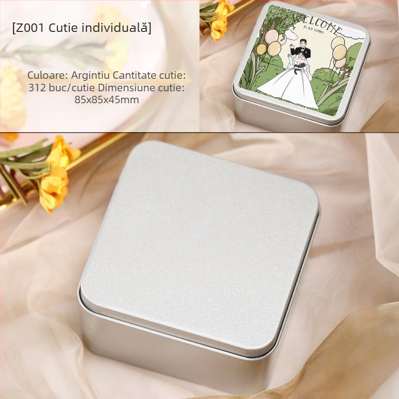 Cutie pătrată din metal pentru bomboane și ceai – cutie cadou creativă pentru nuntă