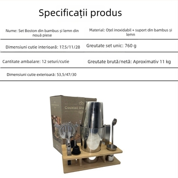 Set de nouă piese pentru cocktailuri, în stil japonez, cu spațiu de depozitare — shaker Boston