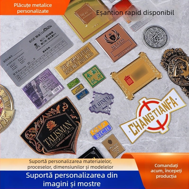 Etichetă metalică personalizată pentru parfumuri și produse cosmetice — aliaj de aluminiu, sticlă curbată, etichetă din alamă vintage