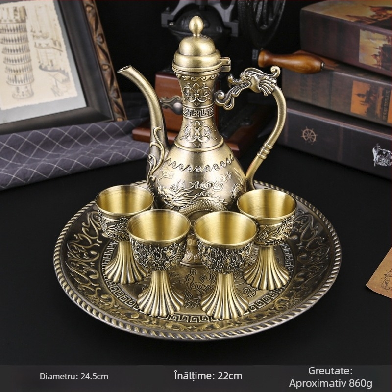 Mcnice crafts set de vin premium în cutie cadou, stil clasic pentru uz casnic, aspect bronz antic inspirat din Rusia, decantor, pahare și tavă de servire