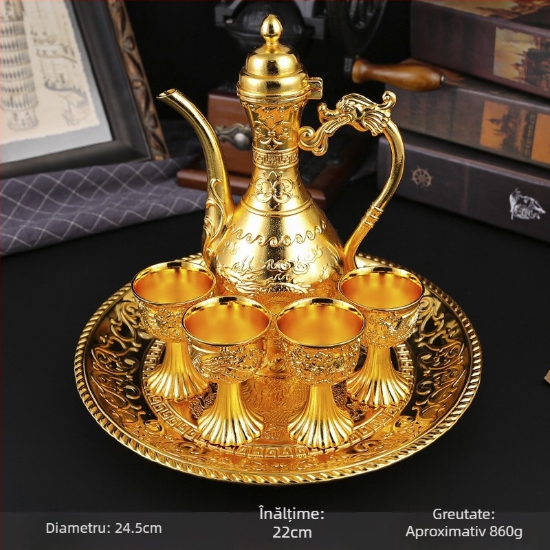 Mcnice crafts set de vin premium în cutie cadou, stil clasic pentru uz casnic, aspect bronz antic inspirat din Rusia, decantor, pahare și tavă de servire