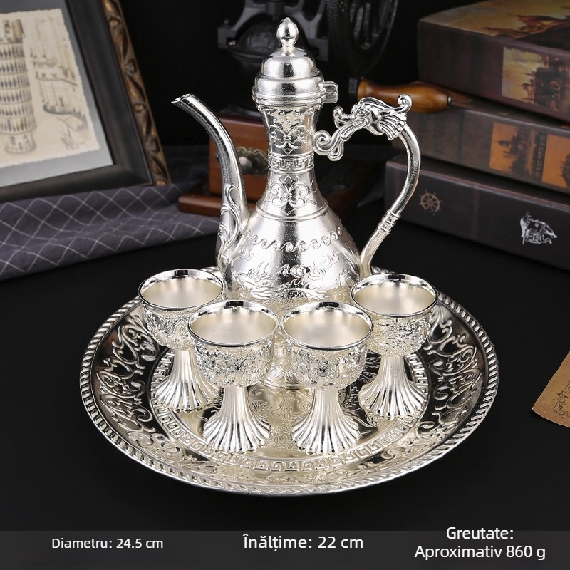 Mcnice crafts set de vin premium în cutie cadou, stil clasic pentru uz casnic, aspect bronz antic inspirat din Rusia, decantor, pahare și tavă de servire