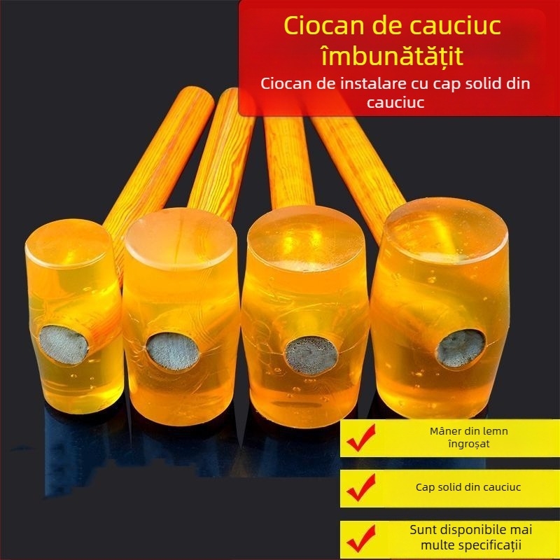 Ciocan din cauciuc transparent cu cap din plastic și mâner din plastic pentru montaj plăci – ciocan de construcție multifuncțional