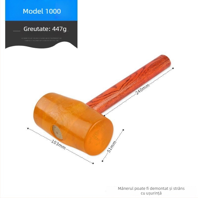 Ciocan din cauciuc transparent cu cap din plastic și mâner din plastic pentru montaj plăci – ciocan de construcție multifuncțional