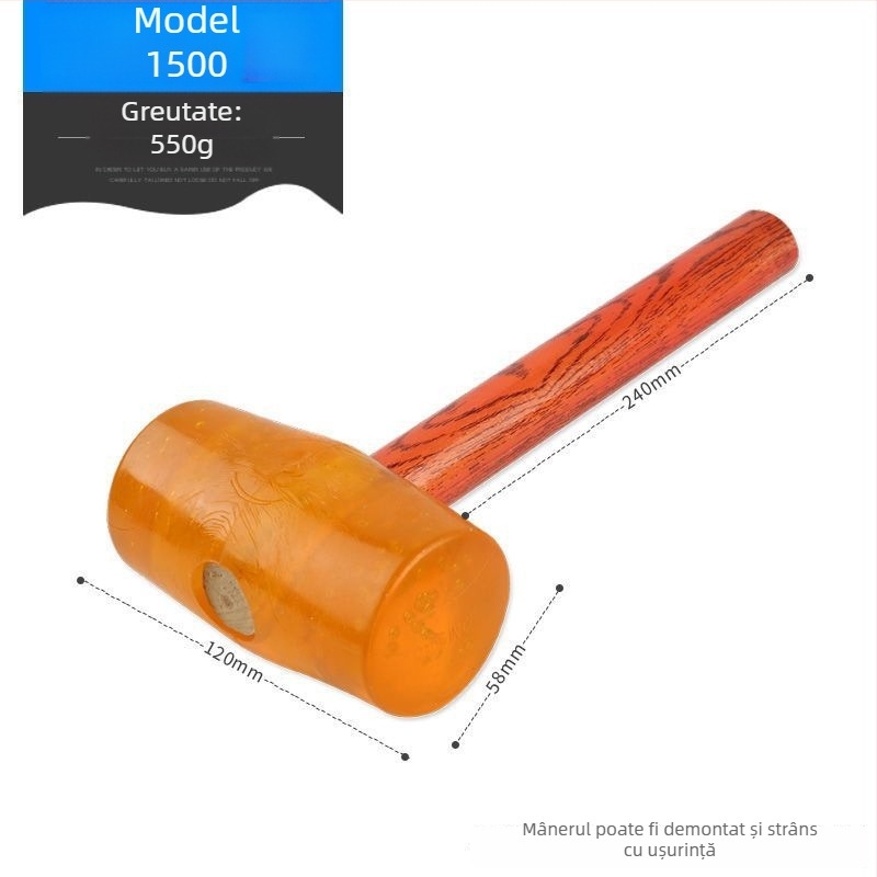 Ciocan din cauciuc transparent cu cap din plastic și mâner din plastic pentru montaj plăci – ciocan de construcție multifuncțional