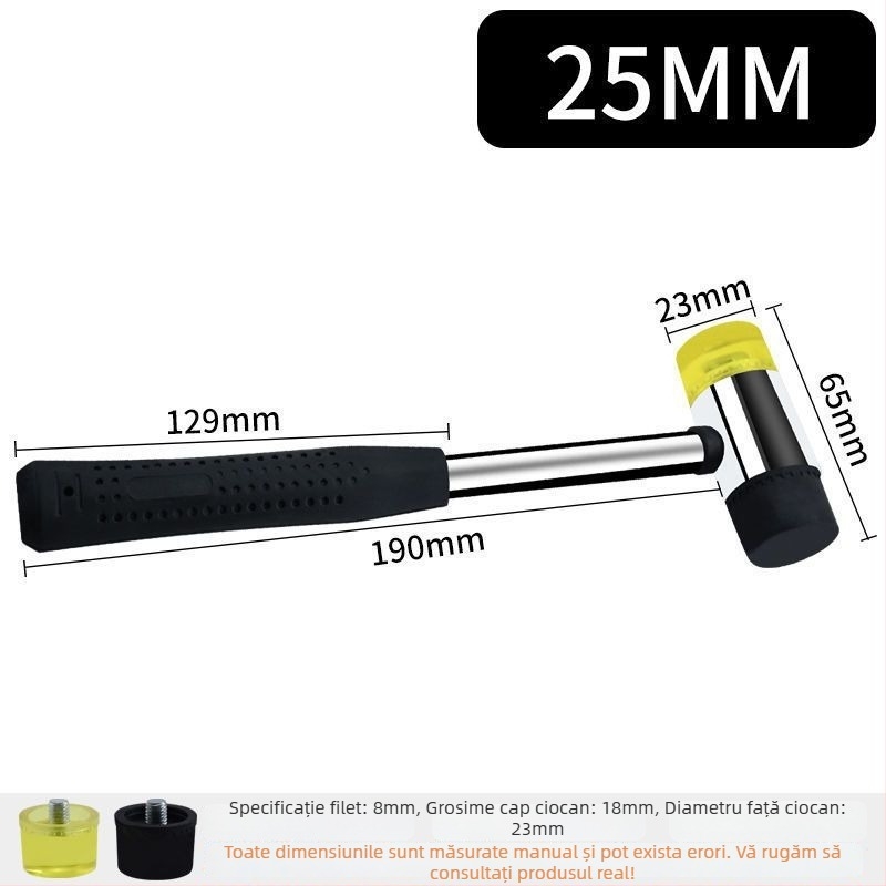 Ciocan din cauciuc transparent cu cap din plastic și mâner din plastic pentru montaj plăci – ciocan de construcție multifuncțional
