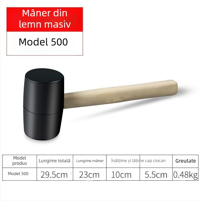 Ciocan din cauciuc transparent cu cap din plastic și mâner din plastic pentru montaj plăci – ciocan de construcție multifuncțional