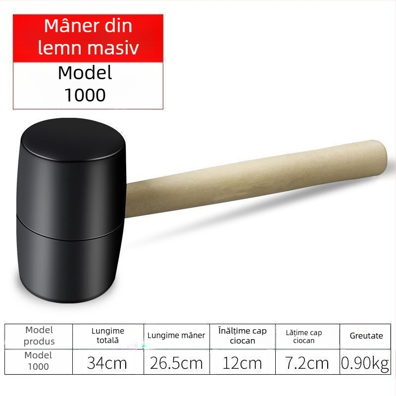 Ciocan din cauciuc transparent cu cap din plastic și mâner din plastic pentru montaj plăci – ciocan de construcție multifuncțional