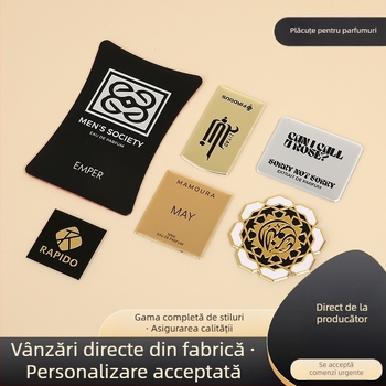Semne metalice personalizate din aliaj de aluminiu, etichete pentru parfum, sticle de cosmetică curbate, etichete bronz vintage cu logo