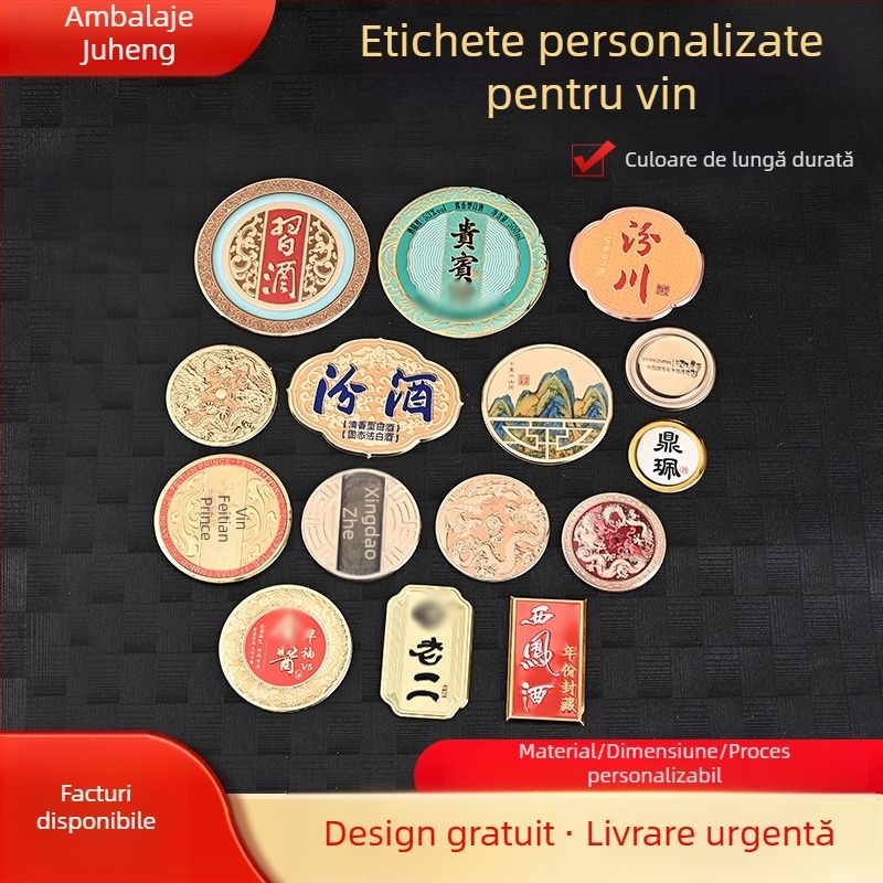 Semne metalice personalizate din aliaj de aluminiu, etichete pentru parfum, sticle de cosmetică curbate, etichete bronz vintage cu logo