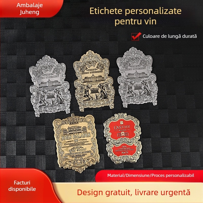 Semne metalice personalizate din aliaj de aluminiu, etichete pentru parfum, sticle de cosmetică curbate, etichete bronz vintage cu logo