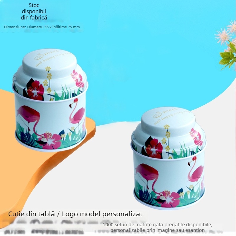 Cutie rotundă mică din metal pentru ceai, portabilă și sigilată, ceai Kuding, cutie de ceai cu model floral, cutie metalică personalizabilă