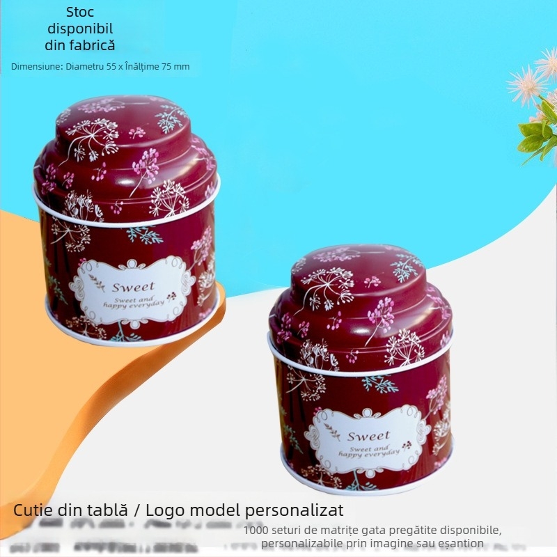 Cutie rotundă mică din metal pentru ceai, portabilă și sigilată, ceai Kuding, cutie de ceai cu model floral, cutie metalică personalizabilă