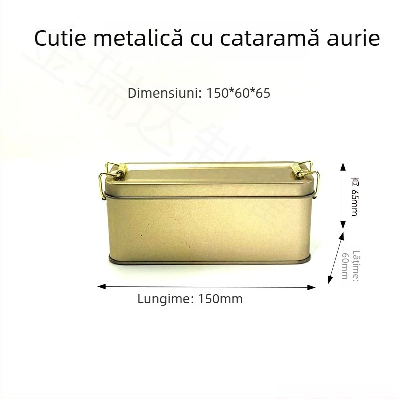 Cutie dreptunghiulară din tablă tin cu capac glisant, în mai multe culori, pentru ceai, fursecuri, bomboane și produse de patiserie