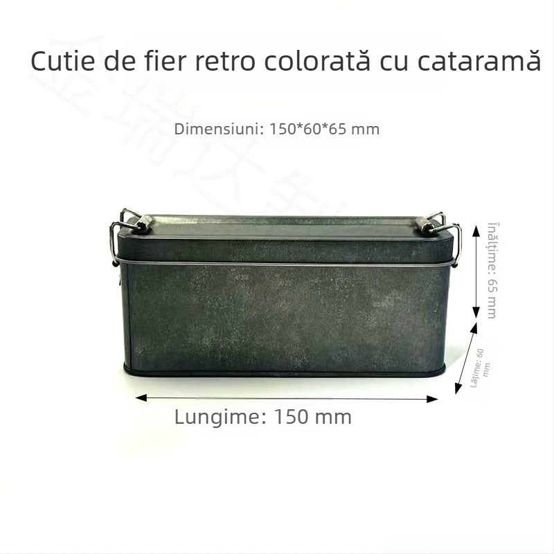 Cutie dreptunghiulară din tablă tin cu capac glisant, în mai multe culori, pentru ceai, fursecuri, bomboane și produse de patiserie