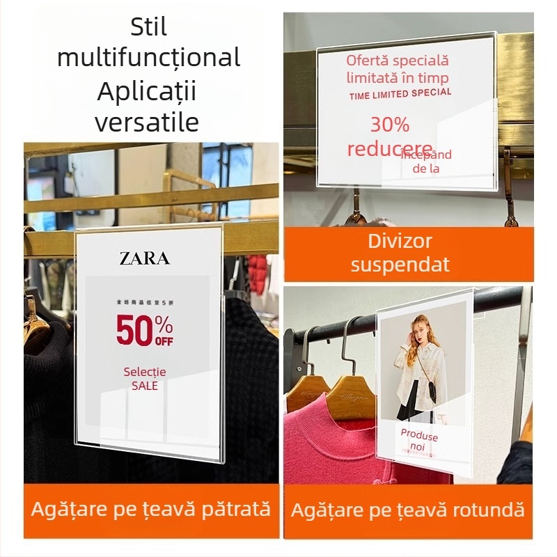 Etichetă de preț din acril pentru raftul unui magazin de îmbrăcăminte, etichetă POP de promovare