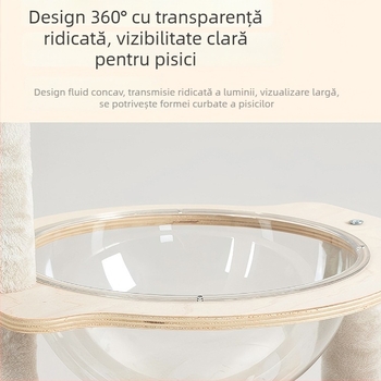 Copac pentru pisici din lemn masiv cu cușă, platformă de observare și structură de cățărare