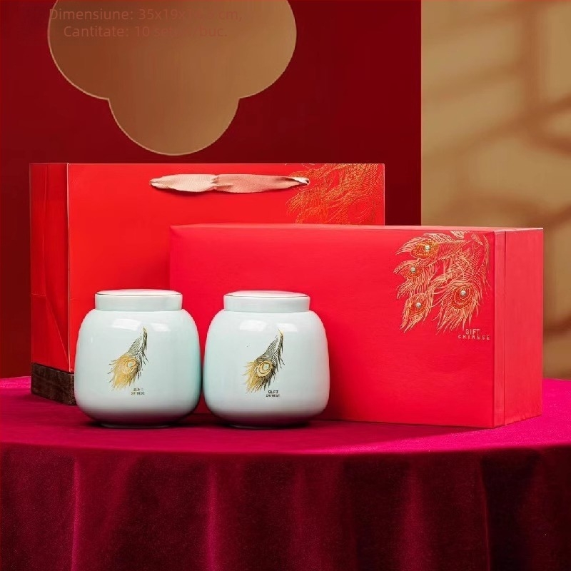 Cutie cadou din ceramică premium pentru ceai cu Da Hong Pao, Jin Jun Mei, Yancha, Zhengshan Xiaozhong și Tieguanyin (goală) HX