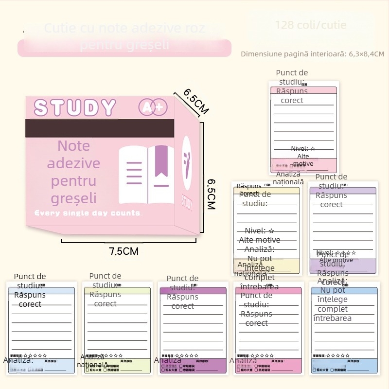 Note de corectură autoadezive pentru elevi, cu design stilat și adeziv complet