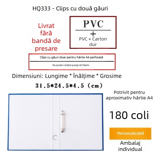 Dosar A4 cu inel D de 1,5 inch, din carton rigid perforat