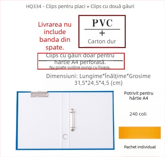 Dosar A4 cu inel D de 1,5 inch, din carton rigid perforat