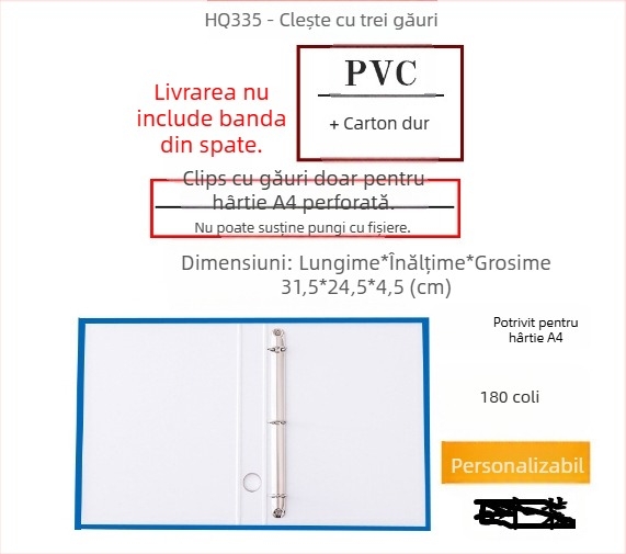 Dosar A4 cu inel D de 1,5 inch, din carton rigid perforat