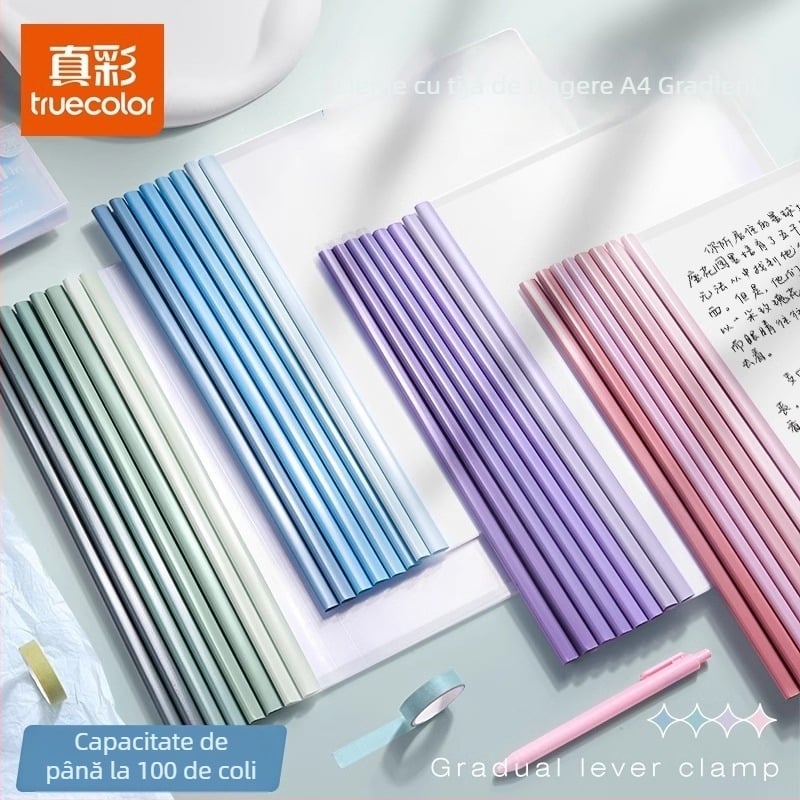 Mapă A4 cu clip gradient, din PP transparent, capacitate mare, pentru birou și pentru elevi