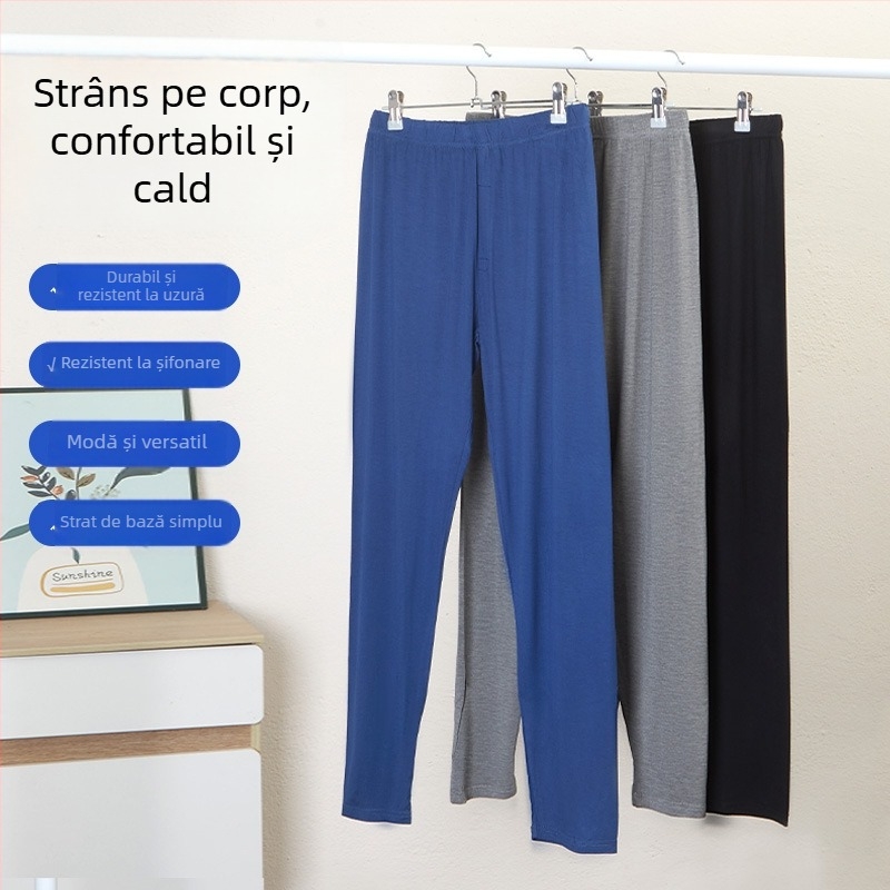 Set de bază din Modal pentru bărbați – top subțire cu gât rotund și pantaloni talie înaltă.