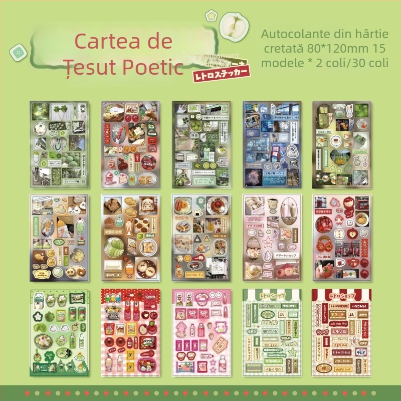 Carte de autocolante din seria Retro Flavor Restaurant, stil japonez, autocolante decupate, ilustrații cu mâncare drăguțe pentru decor DIY jurnal