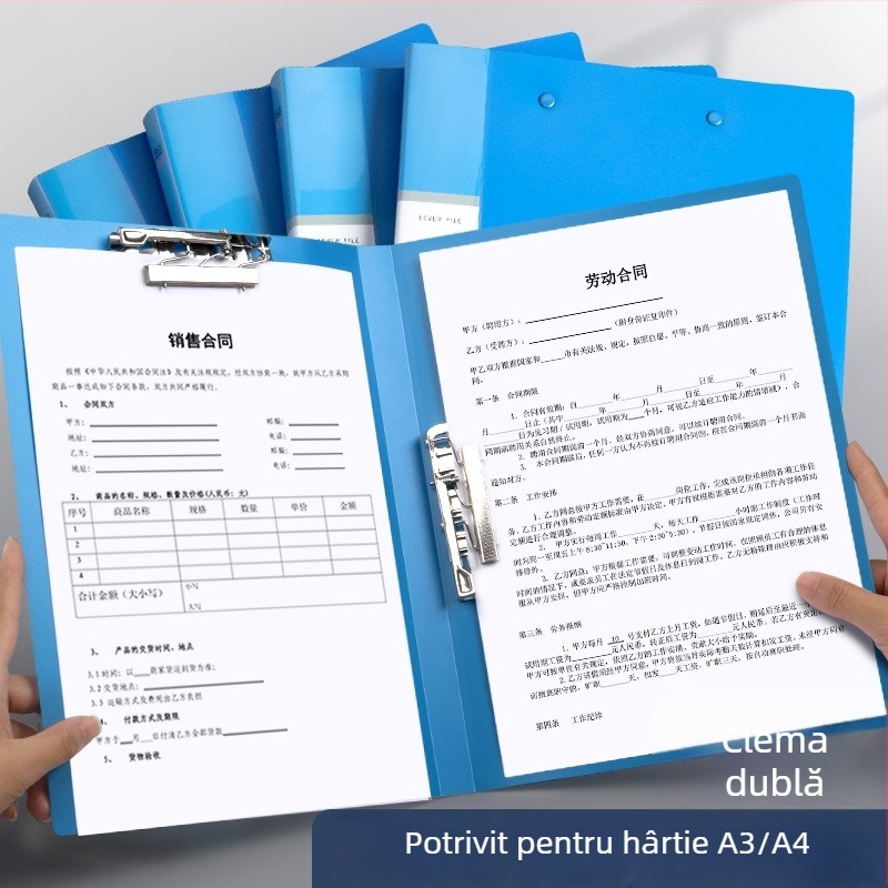 Mapă A4 din PP cu clemă dublă pentru documente și certificate, organizare birou