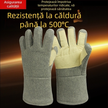 Mănuși rezistente la temperaturi înalte pentru sudură și topire, 300–500°C, ignifuge și izolație termică, design cu cinci degete, din folie de aluminiu și fibră aramidă