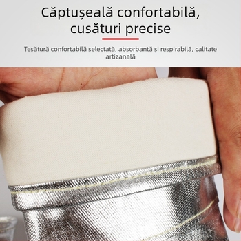 Mănuși rezistente la temperaturi înalte pentru sudură și topire, 300–500°C, ignifuge și izolație termică, design cu cinci degete, din folie de aluminiu și fibră aramidă