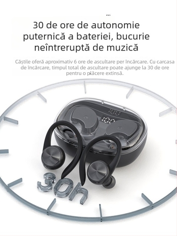 Căști Bluetooth cu agățare pentru urechi, adevărate fără fir, model sport 2024, durată lungă a bateriei, ideale pentru alergare, Android compatibile
