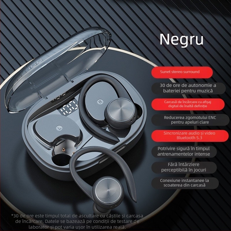 Căști Bluetooth cu agățare pentru urechi, adevărate fără fir, model sport 2024, durată lungă a bateriei, ideale pentru alergare, Android compatibile