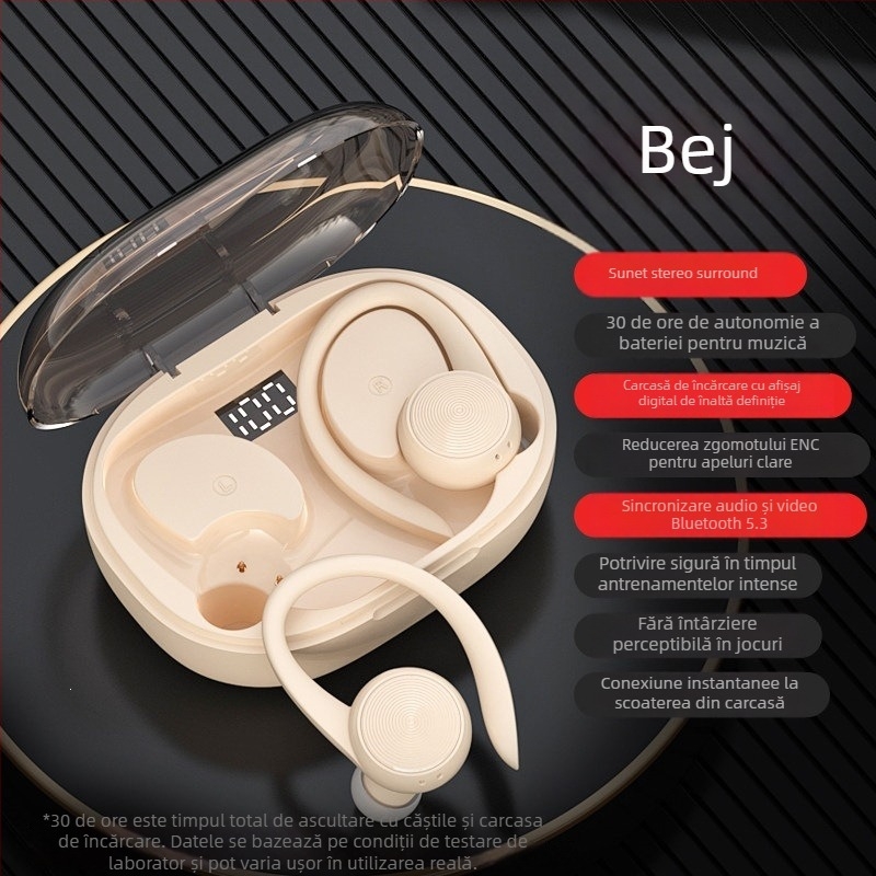 Căști Bluetooth cu agățare pentru urechi, adevărate fără fir, model sport 2024, durată lungă a bateriei, ideale pentru alergare, Android compatibile