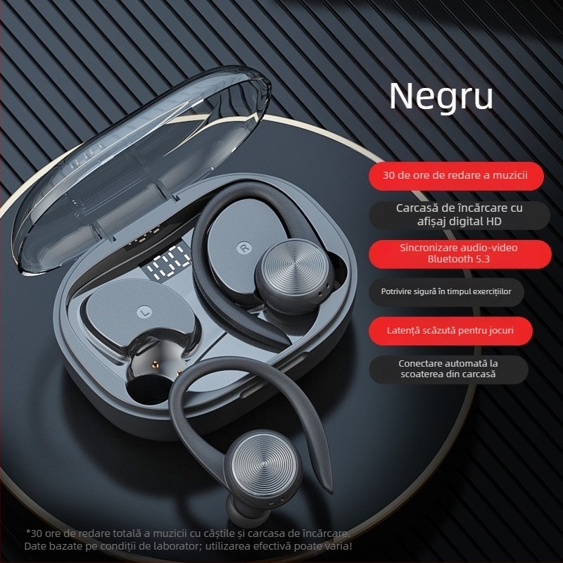 Căști Bluetooth cu agățare pentru urechi, adevărate fără fir, model sport 2024, durată lungă a bateriei, ideale pentru alergare, Android compatibile