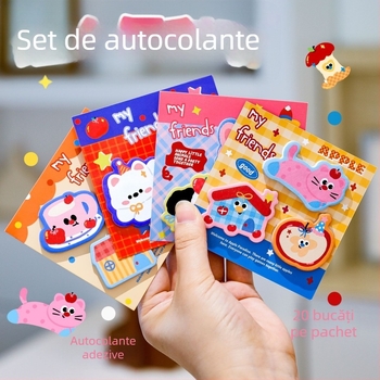 Set de notițe autocolante cu temă animale de companie drăguțe pentru elevi, etichete decorative desenate, notițe de mesaje, bloc notes reutilizabil