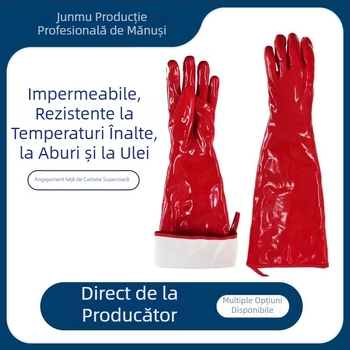 Mănuși impermeabile, rezistente la temperaturi înalte, din PVC cauciuc, lungime 60 cm, izolație termică, protecție la arsură, aburi, rezistente la acizi, baze și ulei