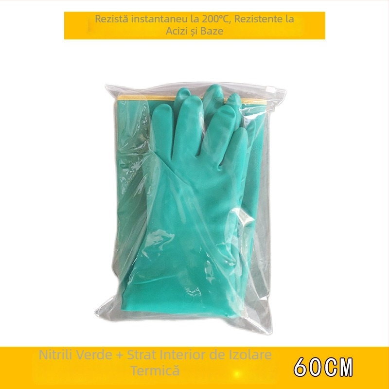 Mănuși impermeabile, rezistente la temperaturi înalte, din PVC cauciuc, lungime 60 cm, izolație termică, protecție la arsură, aburi, rezistente la acizi, baze și ulei
